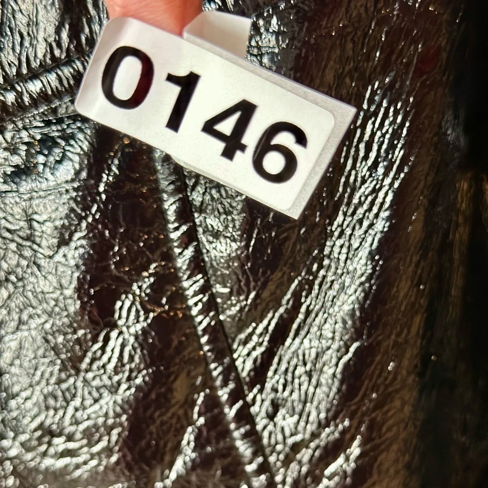 UbU Faux Crinkled Patent Leather Statement Button Front Lined Hooded Raincoat
